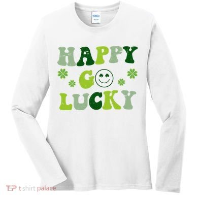 Happy Go Lucky Retro Hippie St Patrick's Day Women's Long Sleeve Shirt