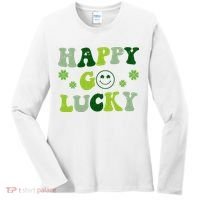 Happy Go Lucky Retro Hippie St Patrick's Day Women's Long Sleeve Shirt thumb 0