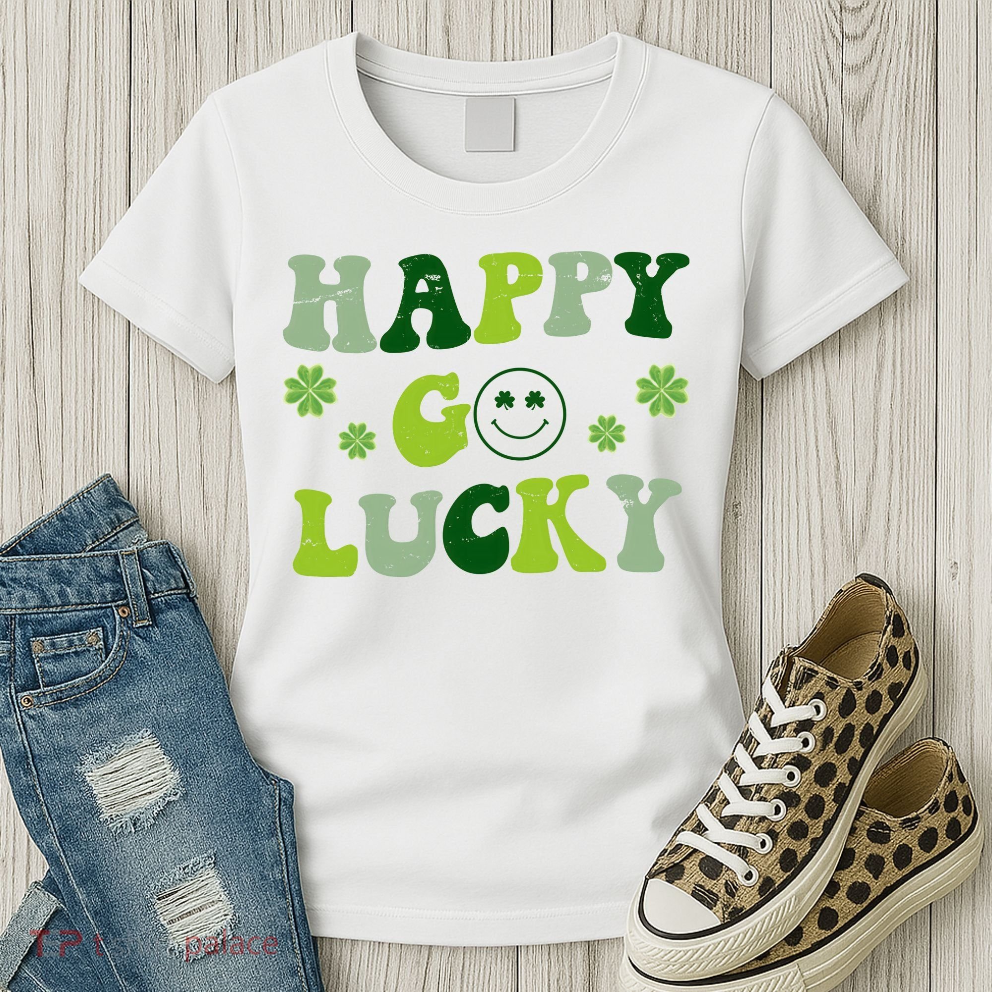 Happy Go Lucky Retro Hippie St Patrick's Day Women's T-Shirt