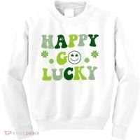Happy Go Lucky Retro Hippie St Patrick's Day Kids Sweatshirt thumb 0