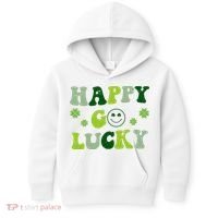 Happy Go Lucky Retro Hippie St Patrick's Day Kids Hoodie thumb 0