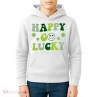 Happy Go Lucky Retro Hippie St Patrick's Day Kids Hoodie thumb 4