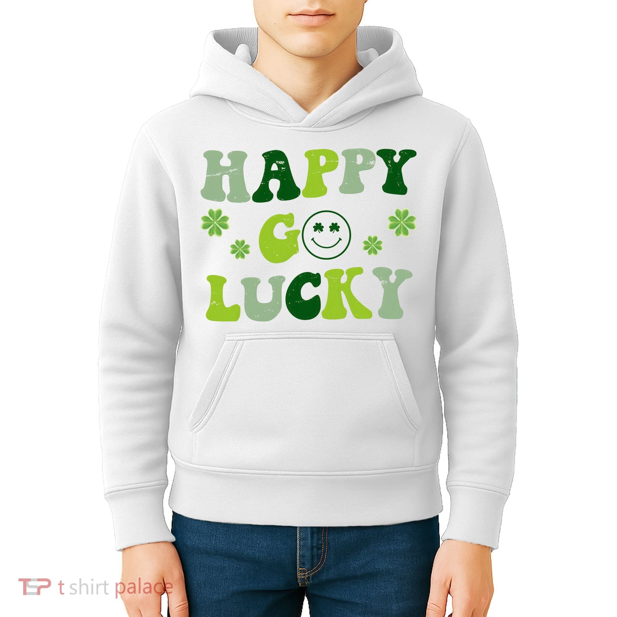 Happy Go Lucky Retro Hippie St Patrick's Day Kids Hoodie