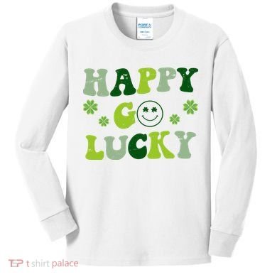 Happy Go Lucky Retro Hippie St Patrick's Day Kids Long Sleeve Shirt
