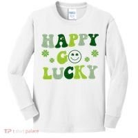 Happy Go Lucky Retro Hippie St Patrick's Day Kids Long Sleeve Shirt thumb 0