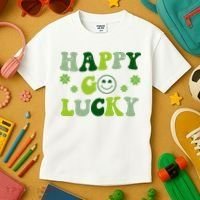 Happy Go Lucky Retro Hippie St Patrick's Day Kids T-Shirt thumb 3