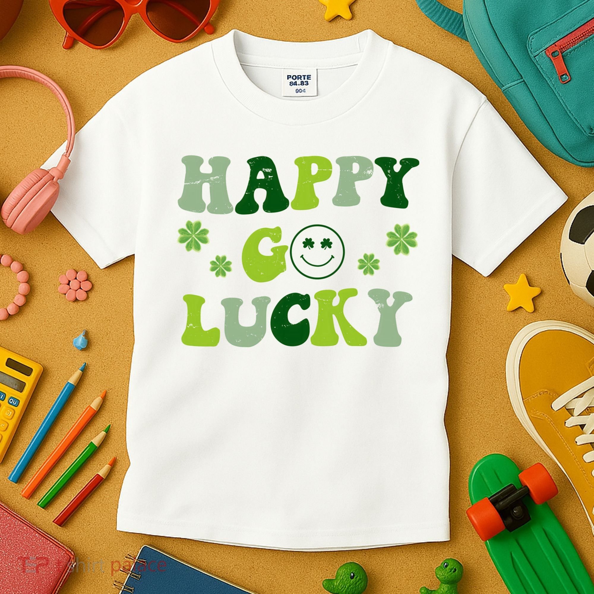 Happy Go Lucky Retro Hippie St Patrick's Day Kids T-Shirt