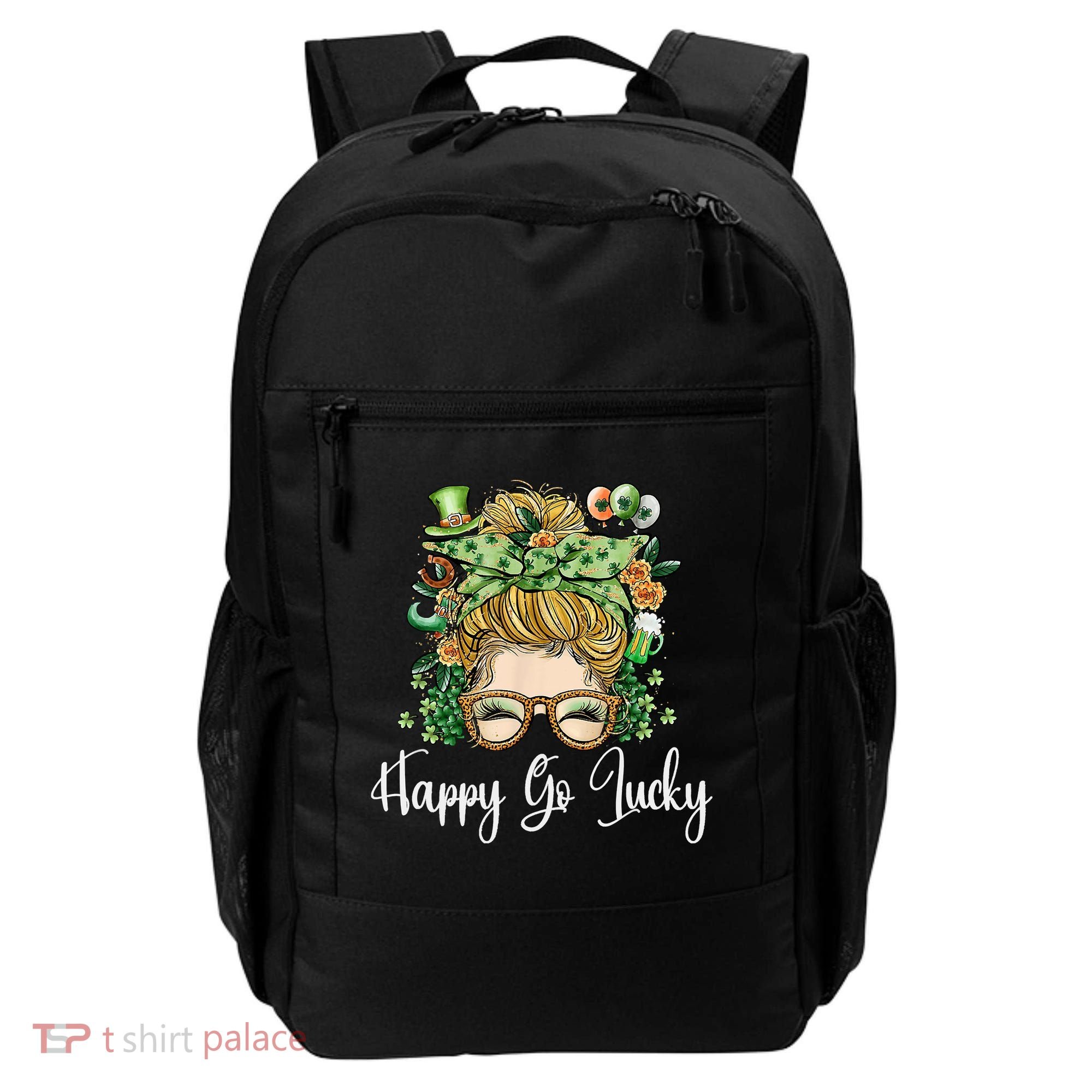 Happy Go Lucky Women Shamrock Messy Bun St. Patrick's Day Backpack