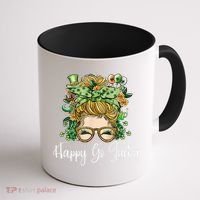 Happy Go Lucky Women Shamrock Messy Bun St. Patrick's Day Coffee Mug thumb 1