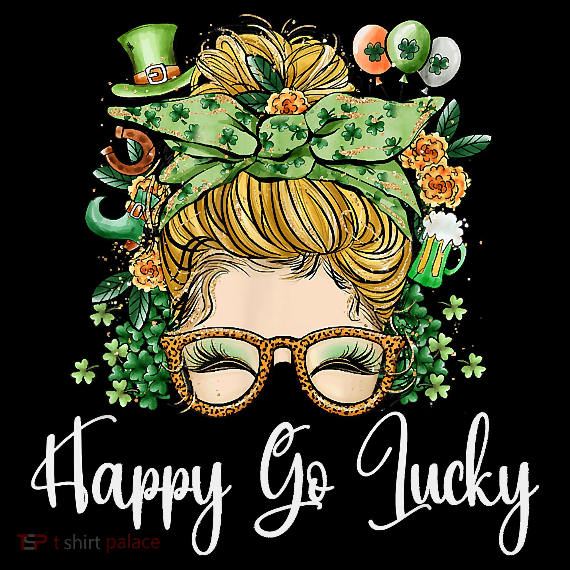 Happy Go Lucky Women Shamrock Messy Bun St. Patrick's Day Coffee Mug