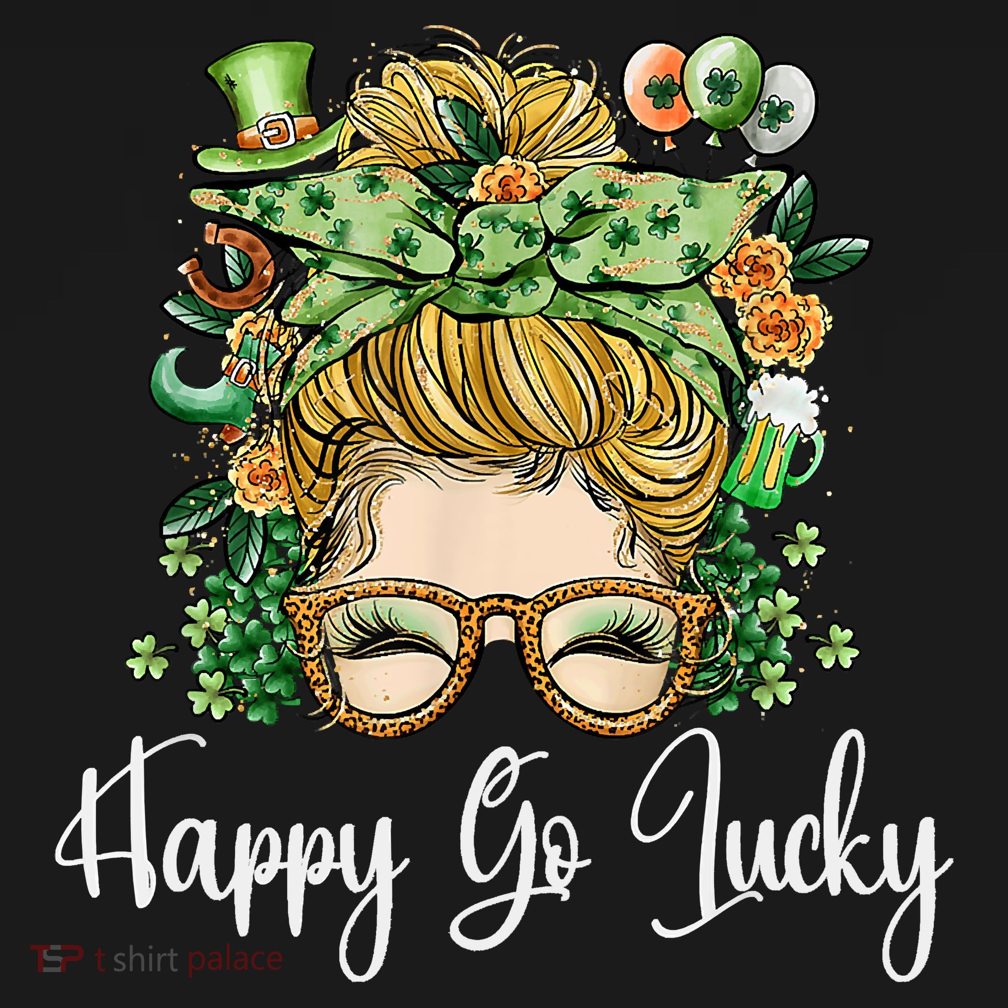 Happy Go Lucky Women Shamrock Messy Bun St. Patrick's Day Coaster