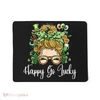Happy Go Lucky Women Shamrock Messy Bun St. Patrick's Day Mousepad thumb 0