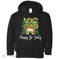 Happy Go Lucky Women Shamrock Messy Bun St. Patrick's Day Toddler Hoodie thumb 0
