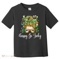 Happy Go Lucky Women Shamrock Messy Bun St. Patrick's Day Toddler T-Shirt thumb 0