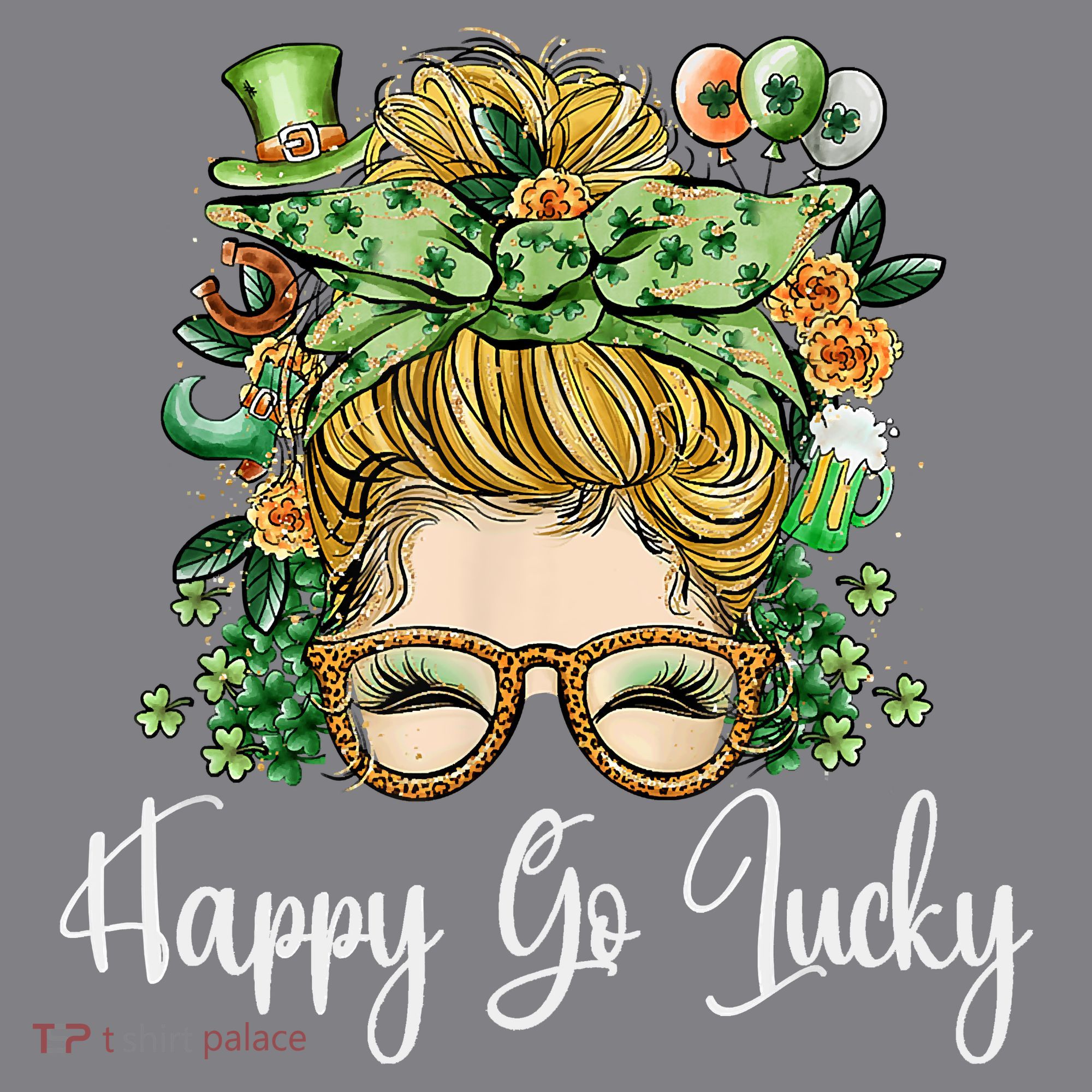 Happy Go Lucky Women Shamrock Messy Bun St. Patrick's Day Women's Hoodie