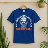 Hoops Girls Never Underestimate A Girl Who Plays Basketball T-Shirt thumb 2