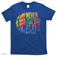 Hoops Girls Never Underestimate A Girl Who Plays Basketball Gift T-Shirt thumb 0