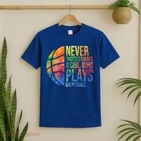 Hoops Girls Never Underestimate A Girl Who Plays Basketball Gift T-Shirt thumb 2