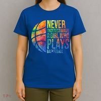 Hoops Girls Never Underestimate A Girl Who Plays Basketball Gift T-Shirt thumb 4