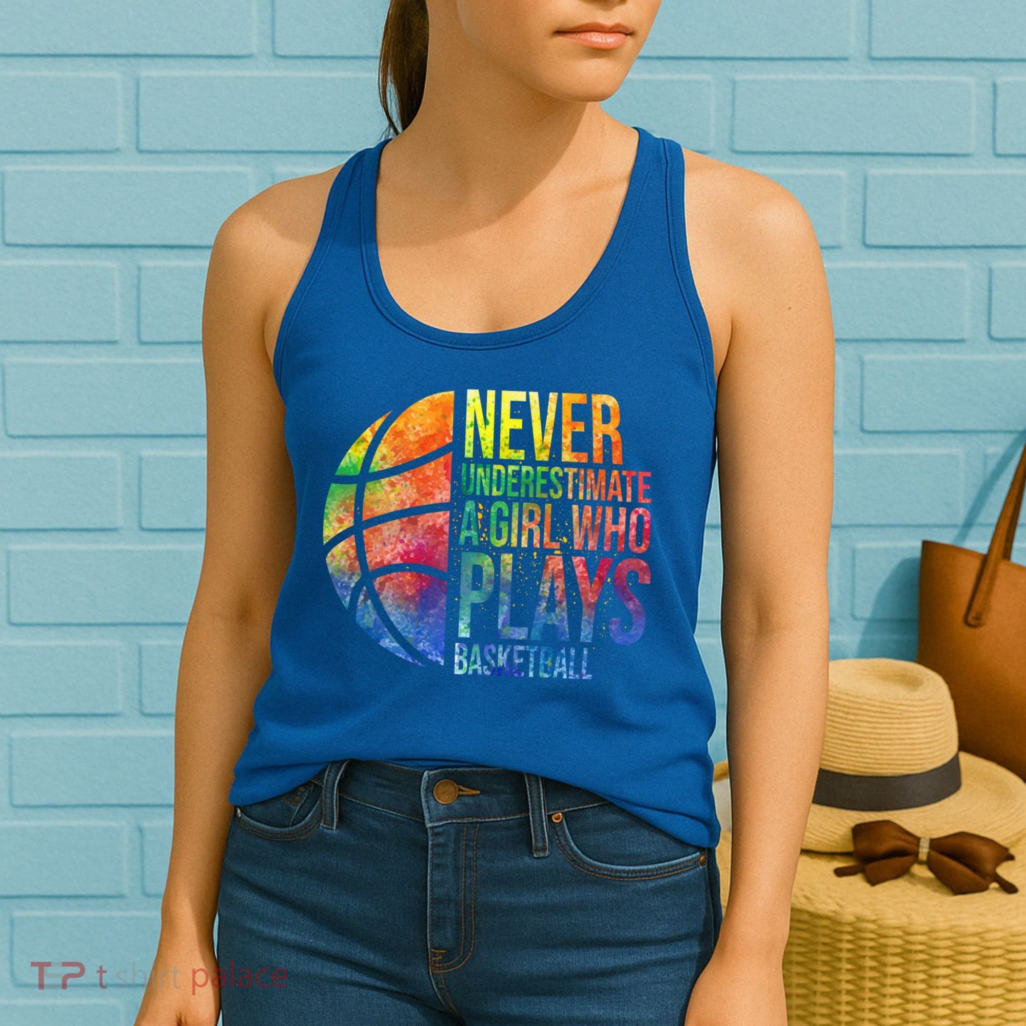 Hoops Girls Never Underestimate A Girl Who Plays Basketball Gift Women's Tank Top