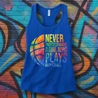 Hoops Girls Never Underestimate A Girl Who Plays Basketball Gift Women's Tank Top thumb 3