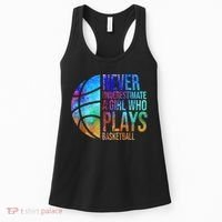 Hoops Girls Never Underestimate A Girl Who Plays Basketball. Women's Tank Top thumb 0