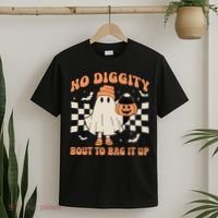 Halloween Ghost No Diggity Bout To Bag It Up T-Shirt thumb 2