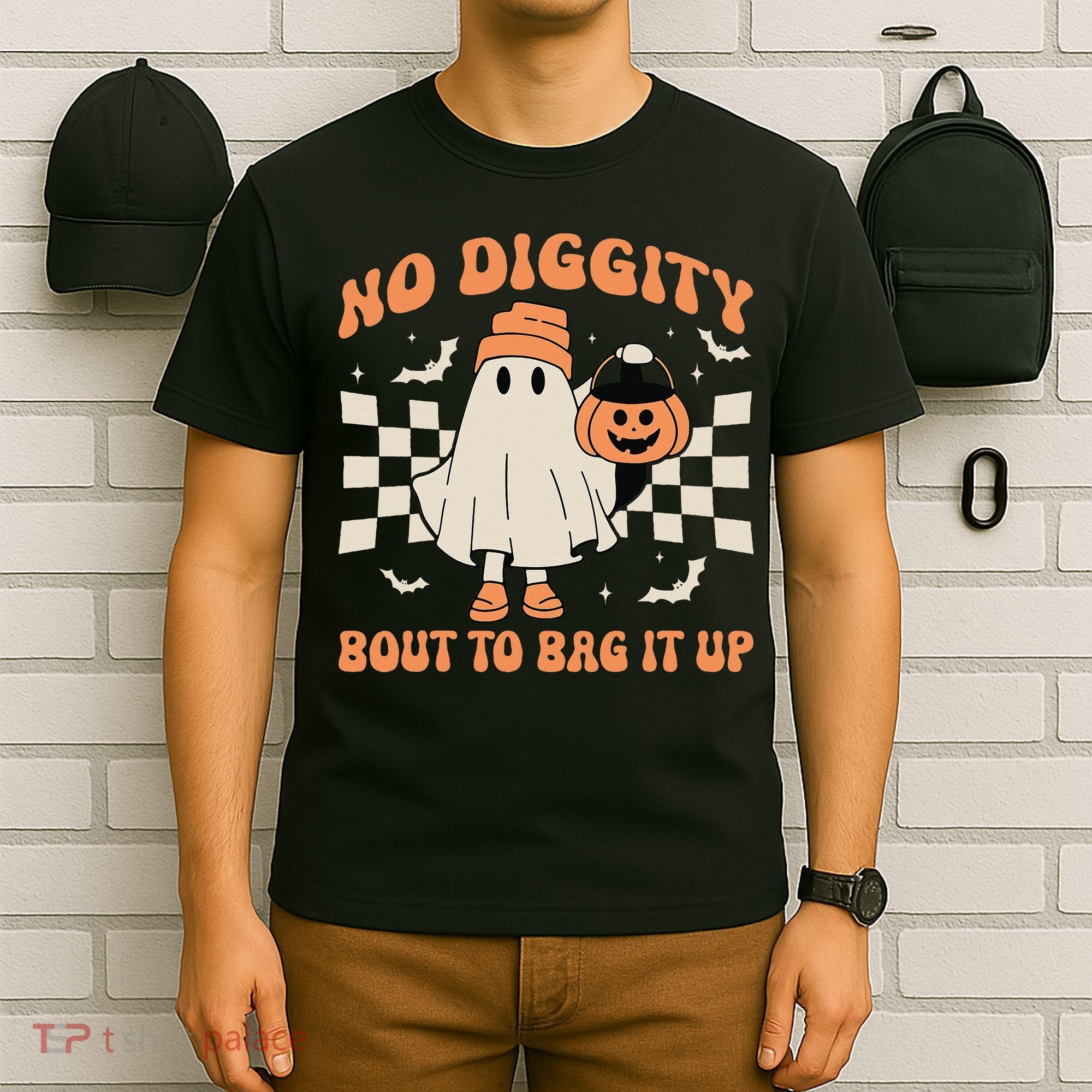 Halloween Ghost No Diggity Bout To Bag It Up T-Shirt