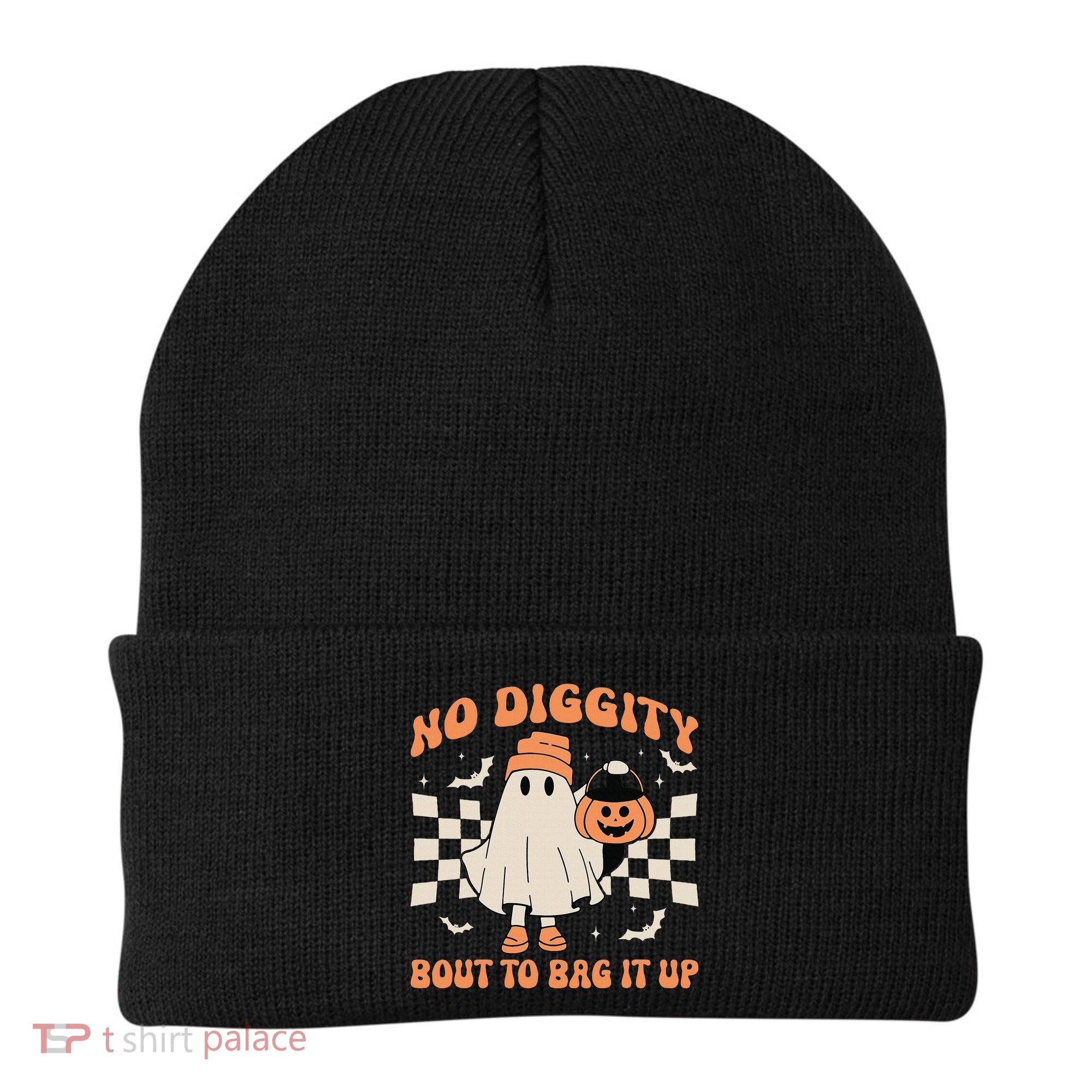 Halloween Ghost No Diggity Bout To Bag It Up Beanie