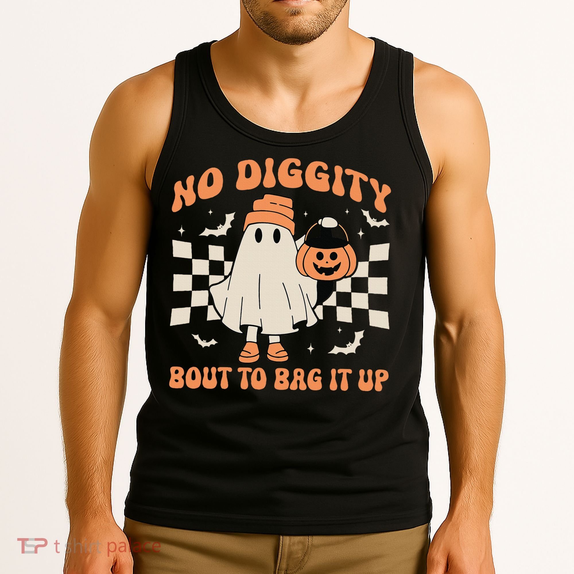 Halloween Ghost No Diggity Bout To Bag It Up Tank Top
