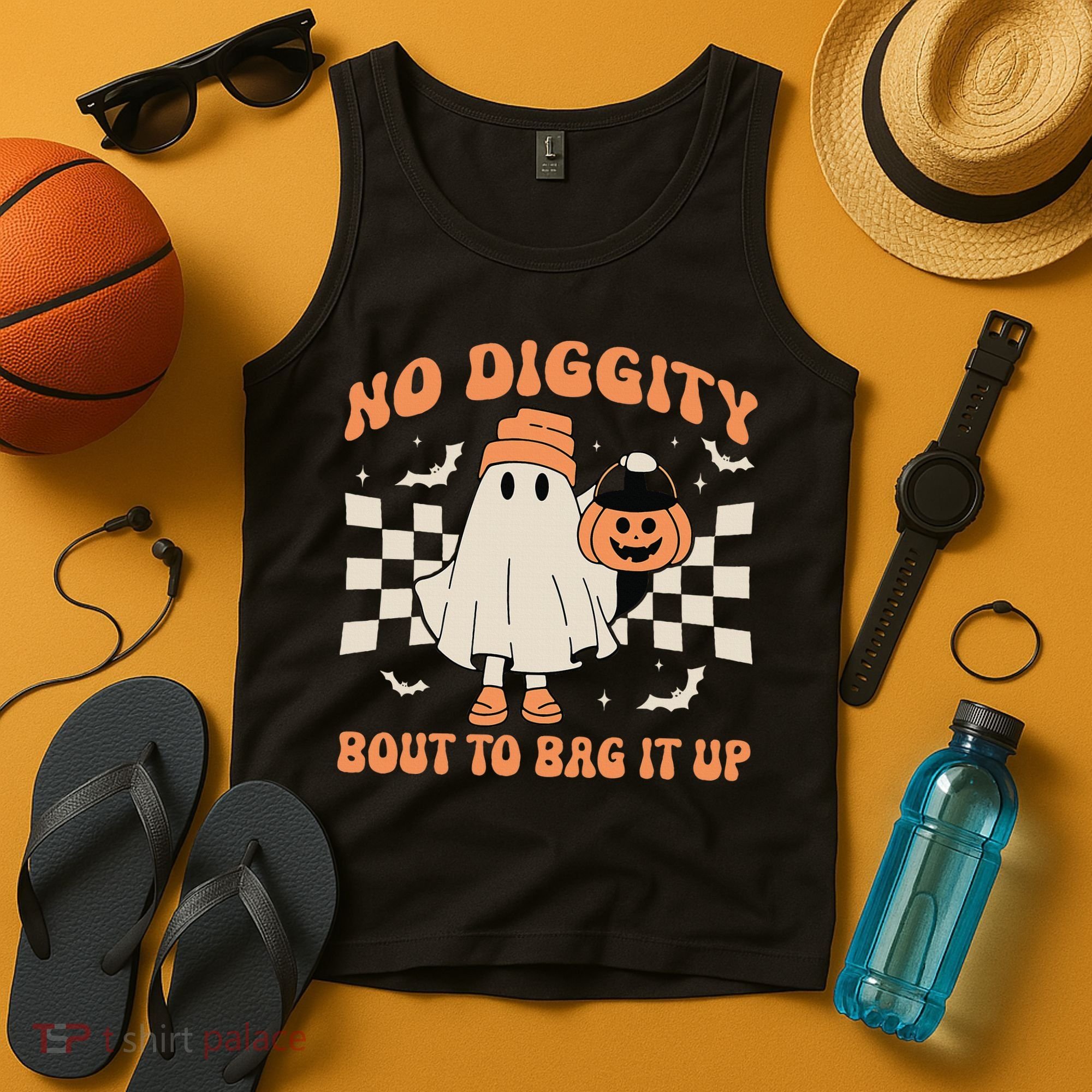 Halloween Ghost No Diggity Bout To Bag It Up Tank Top