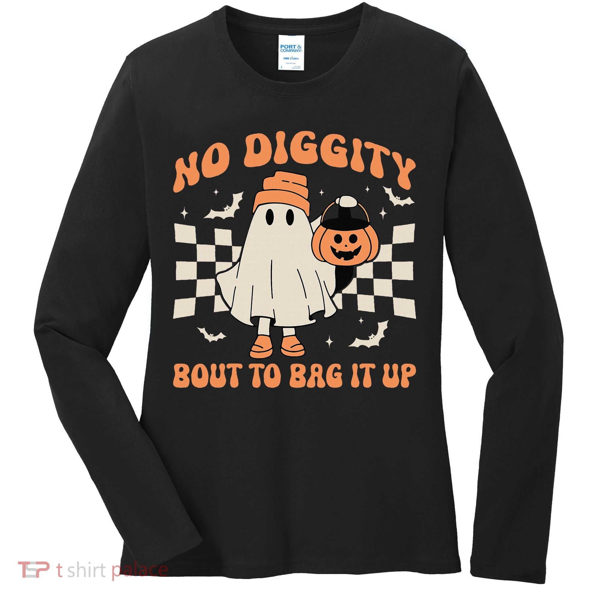Halloween Ghost No Diggity Bout To Bag It Up Women's Long Sleeve Shirt