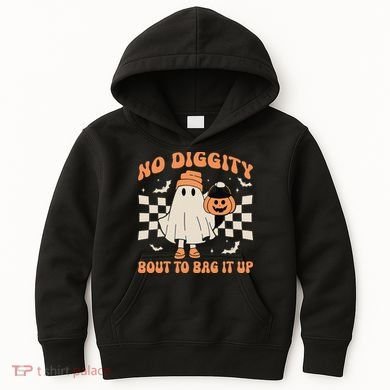 Halloween Ghost No Diggity Bout To Bag It Up Kids Hoodie