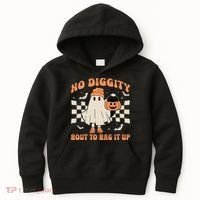 Halloween Ghost No Diggity Bout To Bag It Up Kids Hoodie thumb 0