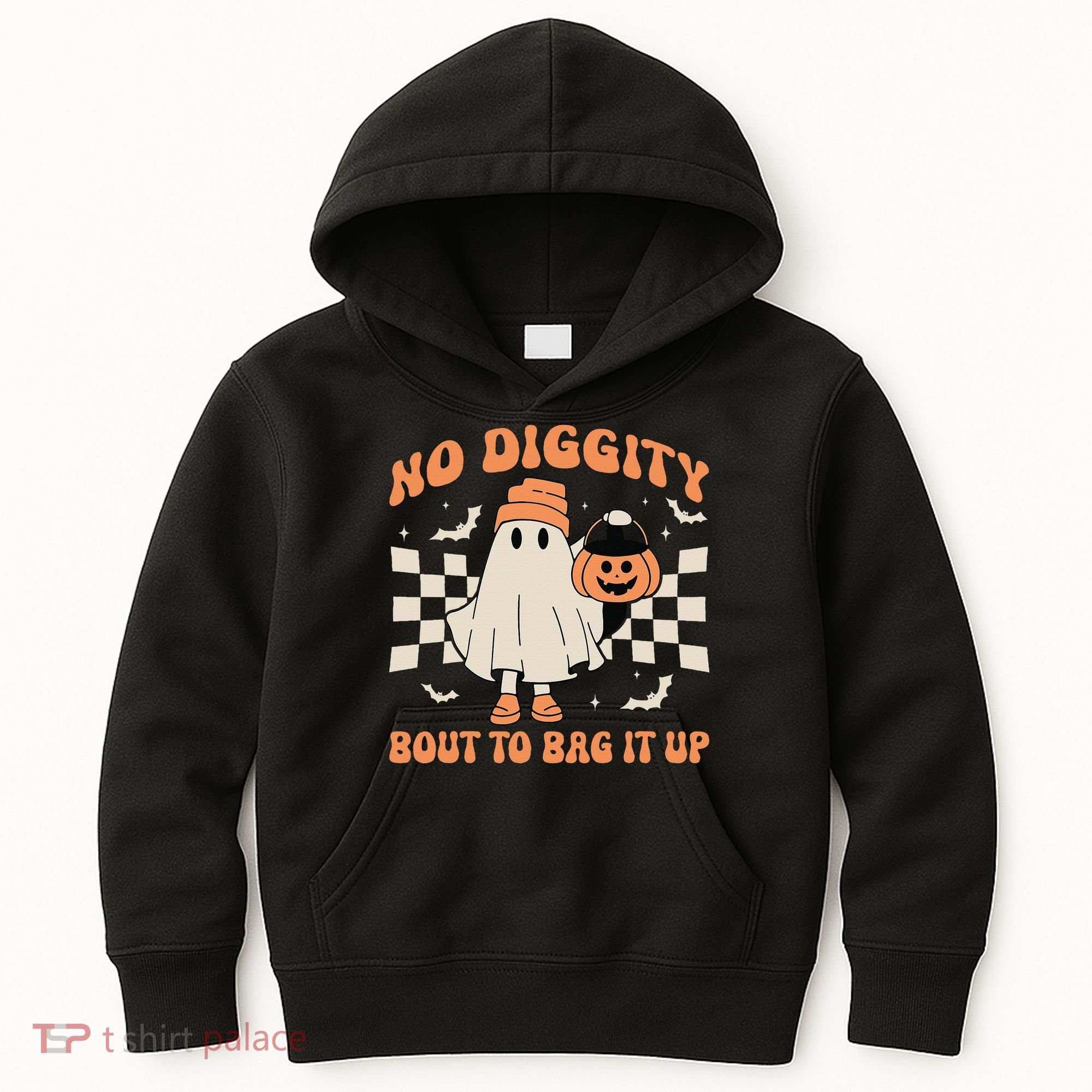 Halloween Ghost No Diggity Bout To Bag It Up Kids Hoodie