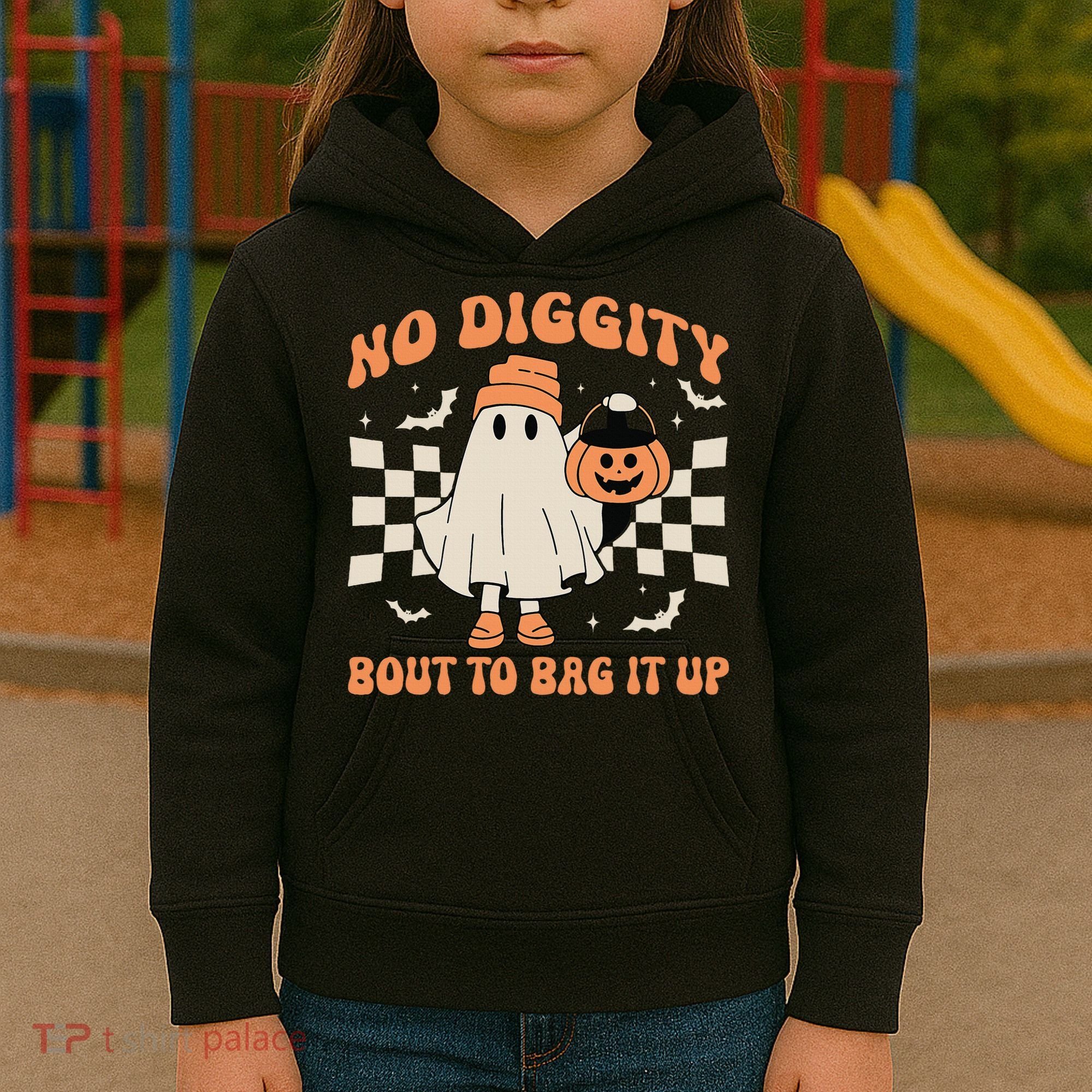 Halloween Ghost No Diggity Bout To Bag It Up Kids Hoodie