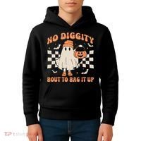 Halloween Ghost No Diggity Bout To Bag It Up Kids Hoodie thumb 4