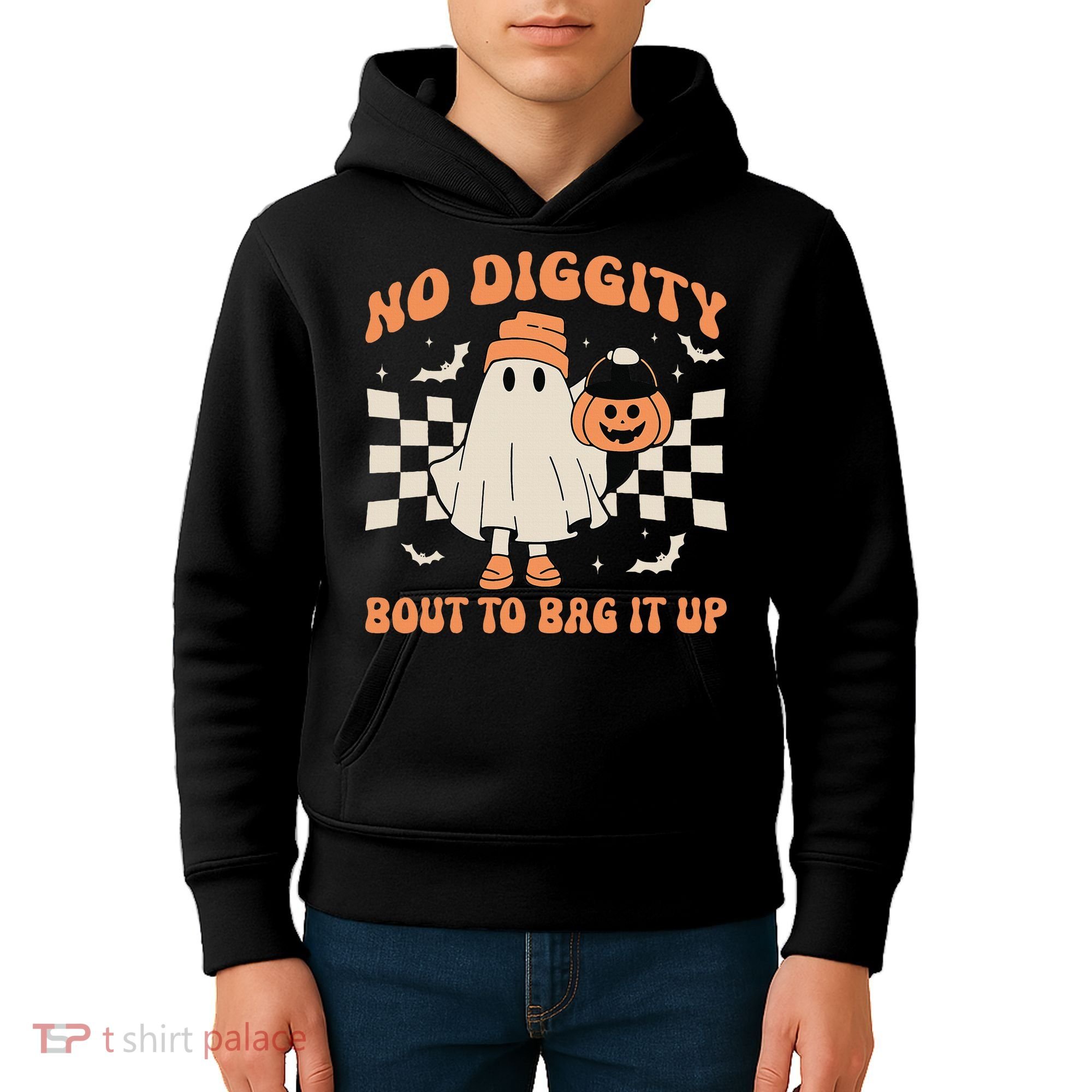 Halloween Ghost No Diggity Bout To Bag It Up Kids Hoodie