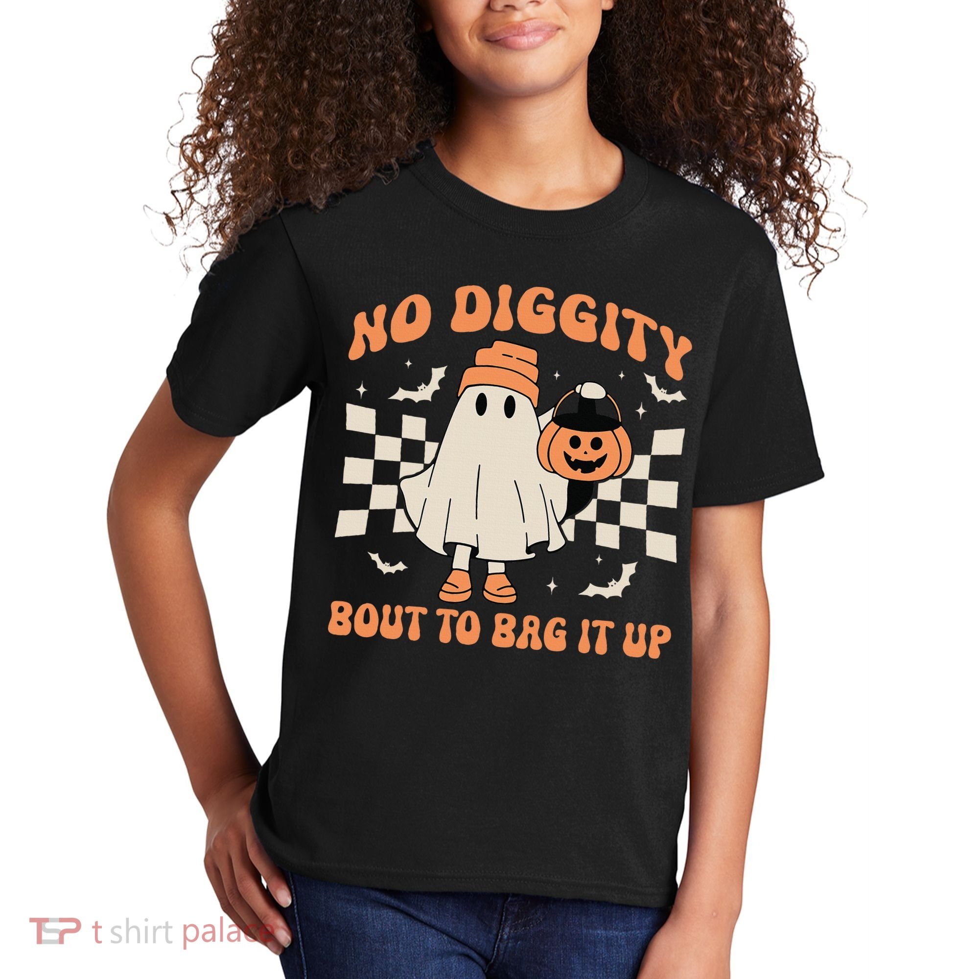 Halloween Ghost No Diggity Bout To Bag It Up Kids T-Shirt