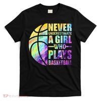 Hoops Girls Never Underestimate A Girl Who Plays Basketball T-Shirt thumb 0