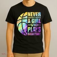 Hoops Girls Never Underestimate A Girl Who Plays Basketball T-Shirt thumb 3