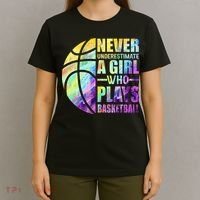 Hoops Girls Never Underestimate A Girl Who Plays Basketball T-Shirt thumb 4
