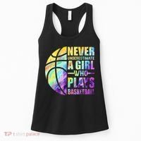 Hoops Girls Never Underestimate A Girl Who Plays Basketball Women's Tank Top thumb 0
