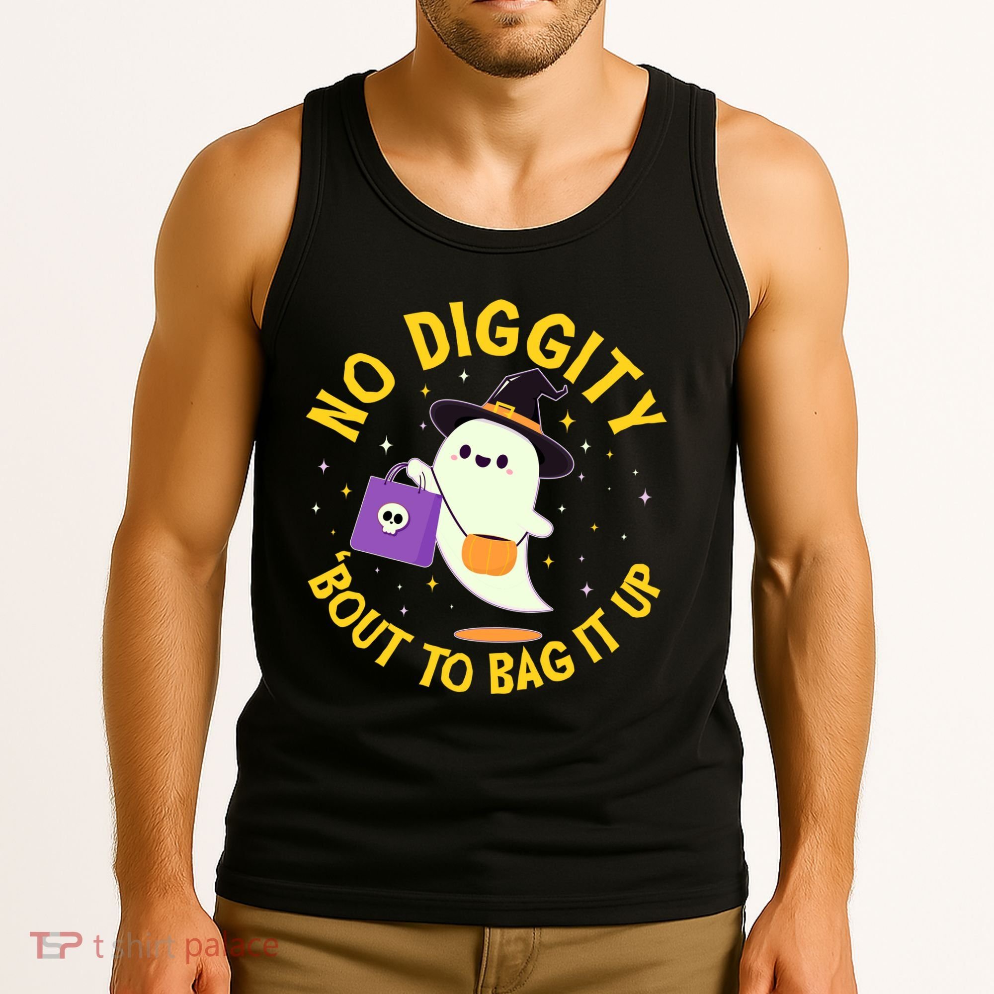Halloween Ghost No Diggity Bout To Bag It Up Tank Top