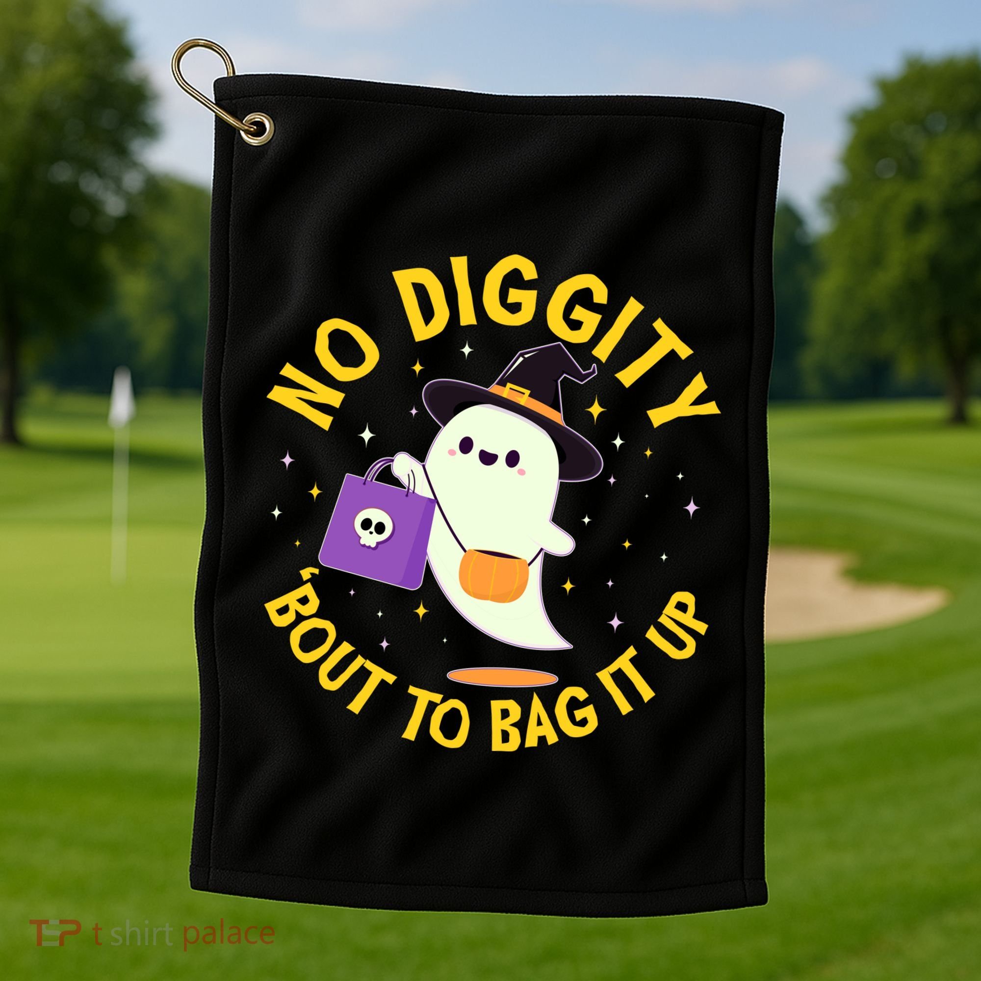 Halloween Ghost No Diggity Bout To Bag It Up Golf Towel