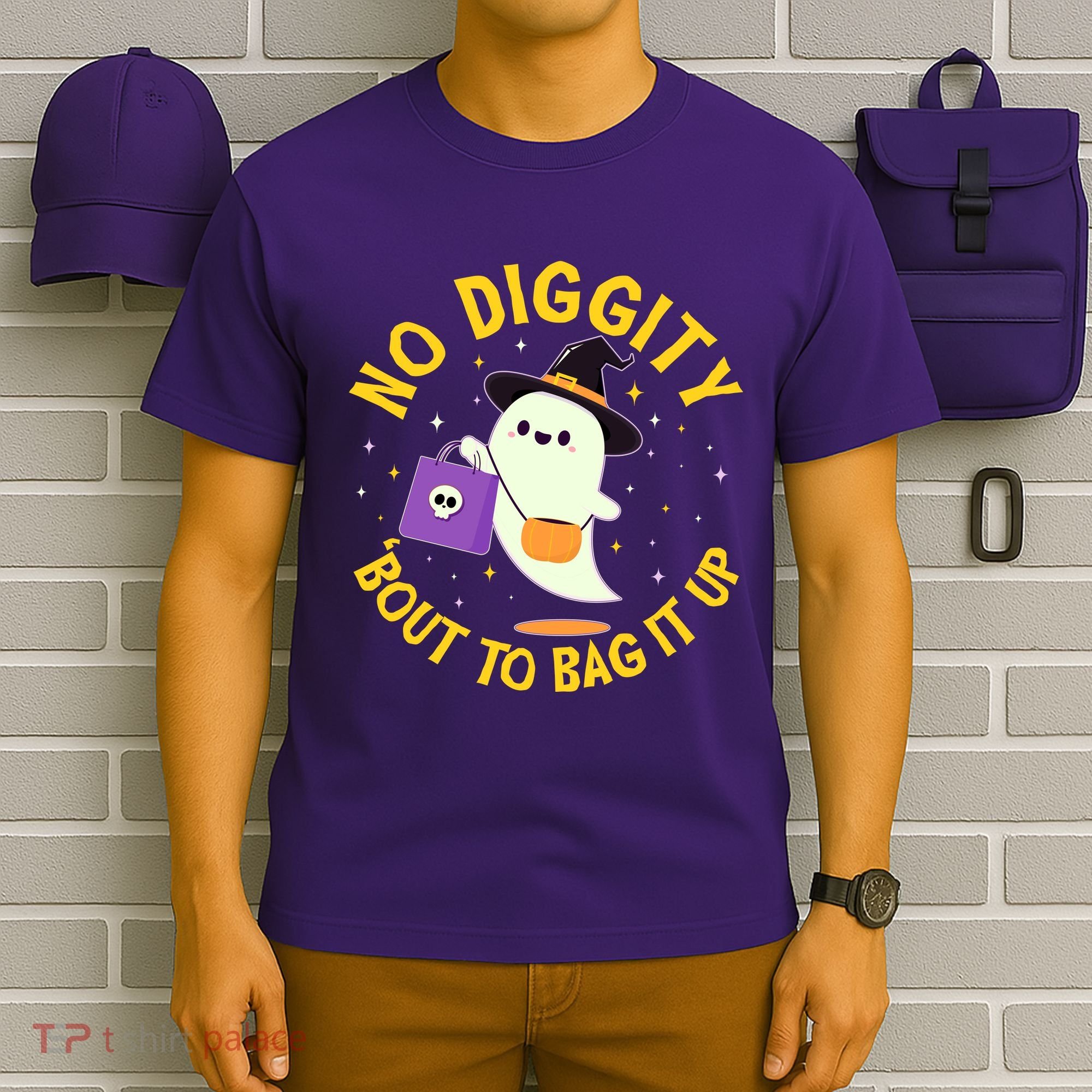 Halloween Ghost No Diggity Bout To Bag It Up T-Shirt
