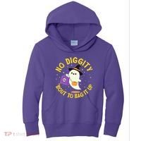 Halloween Ghost No Diggity Bout To Bag It Up Kids Hoodie thumb 0