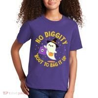 Halloween Ghost No Diggity Bout To Bag It Up Kids T-Shirt thumb 2