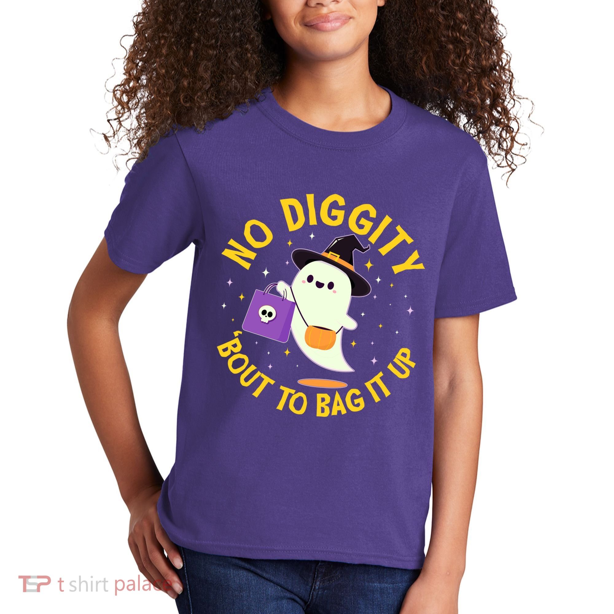 Halloween Ghost No Diggity Bout To Bag It Up Kids T-Shirt