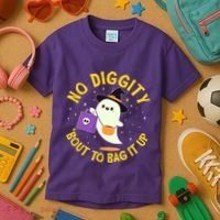 Halloween Ghost No Diggity Bout To Bag It Up Kids T-Shirt thumb 3